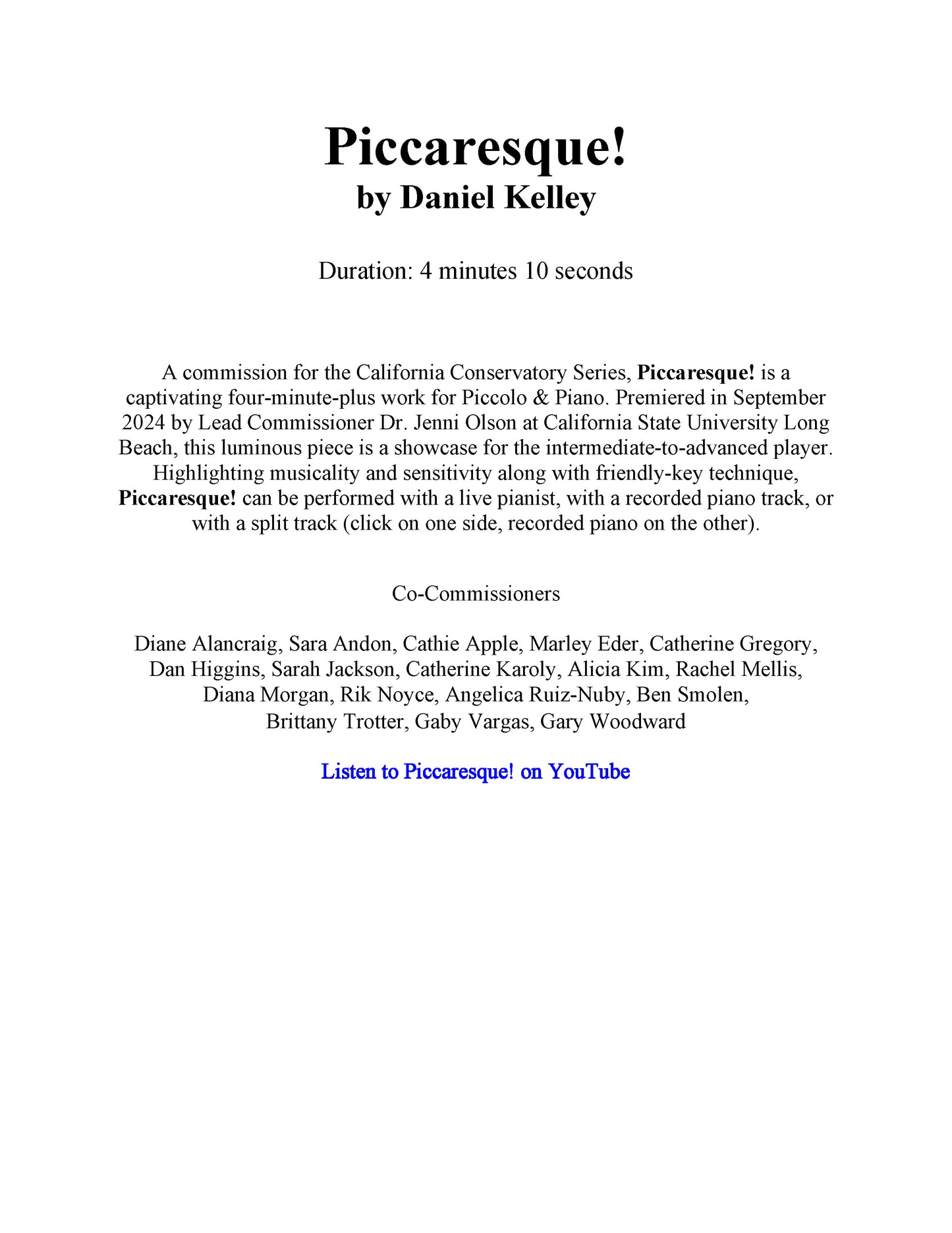 Piccaresque for Piccolo & Piano